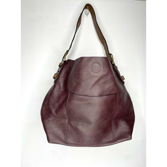 Burgundy Leather HandBag Purse With Adjustable Buckle Strap Pocket Magnet Clasp0 - Picture 1 of 7